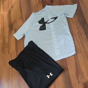 Under Armour Light Gray and Black Sports Outfit Set NEW KIDS SIZE 7